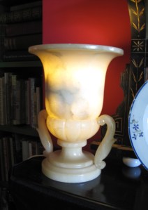 The Alabaster mantle lamps used in the library. The effect is subtle but effective